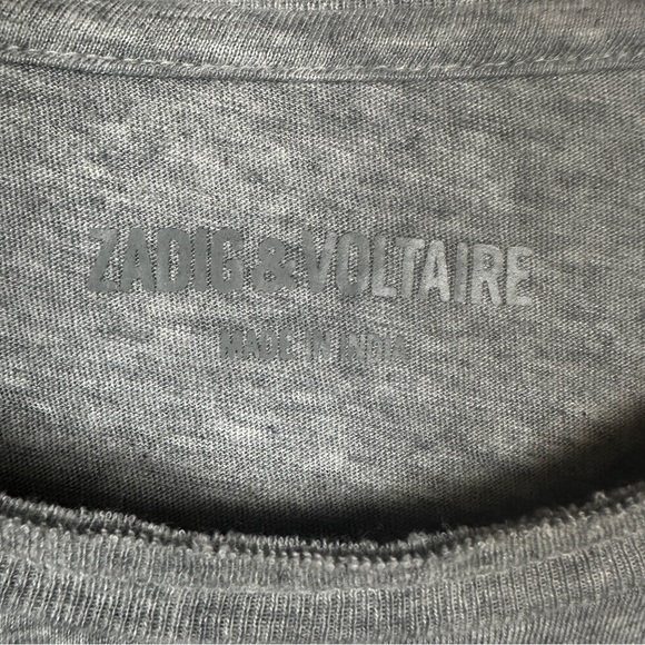 Zadig & Voltaire skinny skull tee embellished gray short sleeve size large - Picture 4 of 6